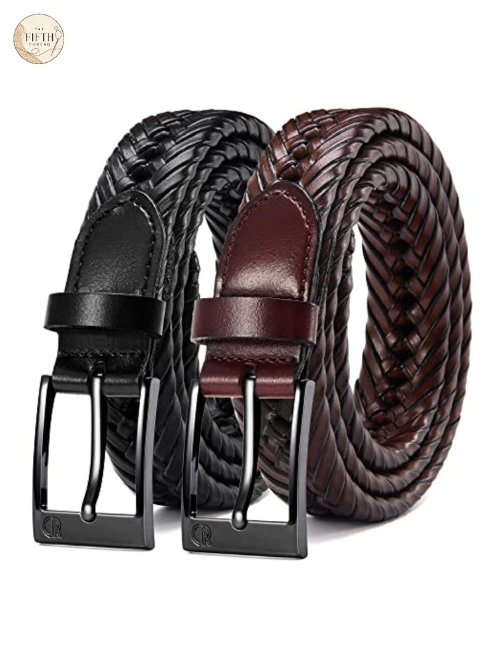 2 Pack Leather Woven Braided Belts